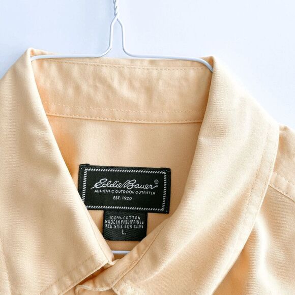 Eddie Bauer Mens Collared Shirt Button Down Short Sleeve Cotton Yellow Large - Picture 3 of 5
